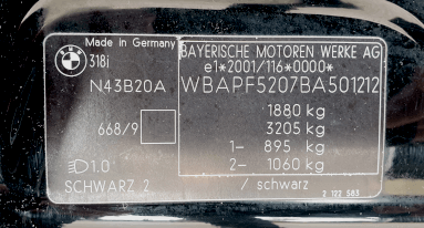 BMW e90 Vin code plate